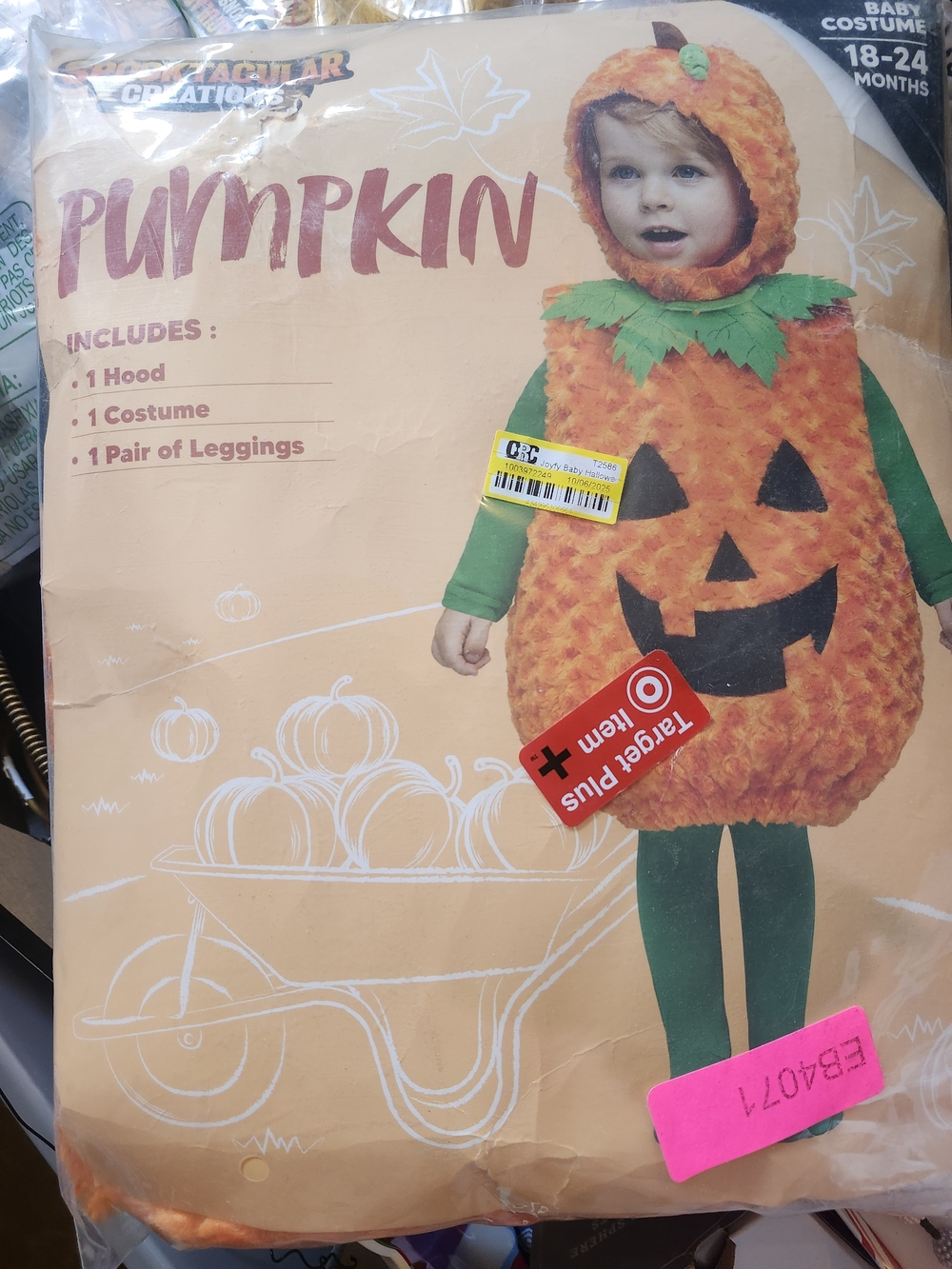 Pumpkin Baby Costume - Orange Pumpkin Outfit Hood & Leggings 18-24M NEW